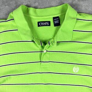Chaps Polo Short Sleeve‎ Shirt Men's 4XB Green Stripe Big & Tall Classic Preppy